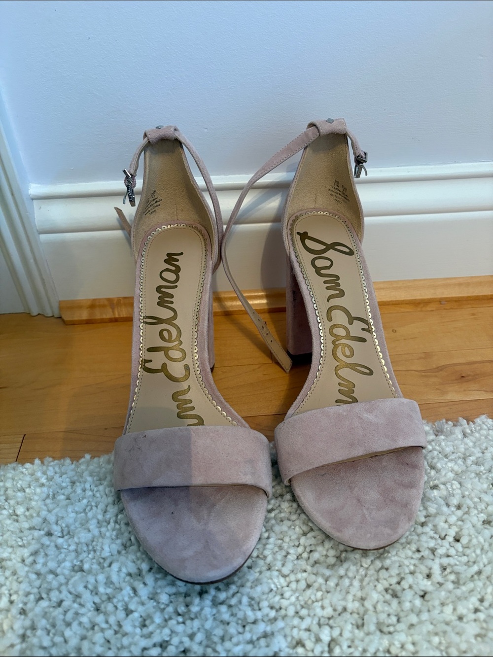 Sam Edelman Dusty Pink Suede Ankle-Strap Block Heels